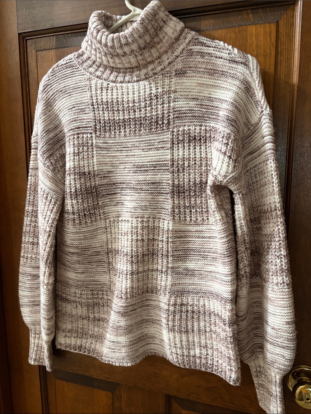 Liz Claiborne Marled Patchwork Turtleneck Sweater - Cream & Brown